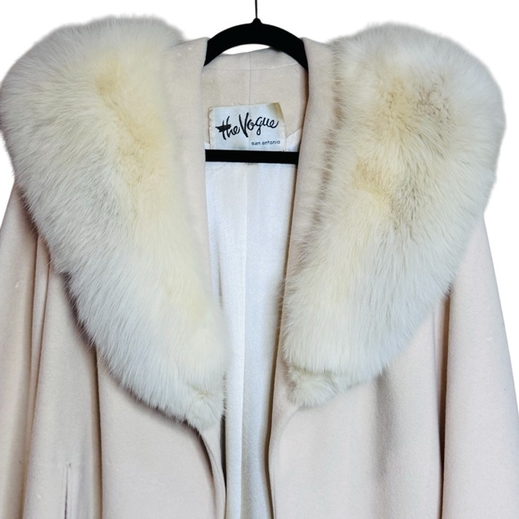 Vintage 60s Cream Wool Fox Fur Collar 3/4 Sleeve Swing Coat size M/L - FLAWS - Picture 4 of 11